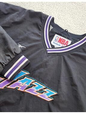 Vntg 1998 Reebok NBA Utah Jazz Windbreaker Pullover Jacket Sz L Black Basketball